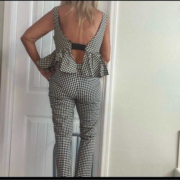 Zara Black & White Gingham Checked Ankle Crop Pants Medium Like New - Picture 7 of 12